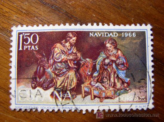 Sellos: Sello de 1,50 ptas. Navidad 1966. Circulado - Foto 1