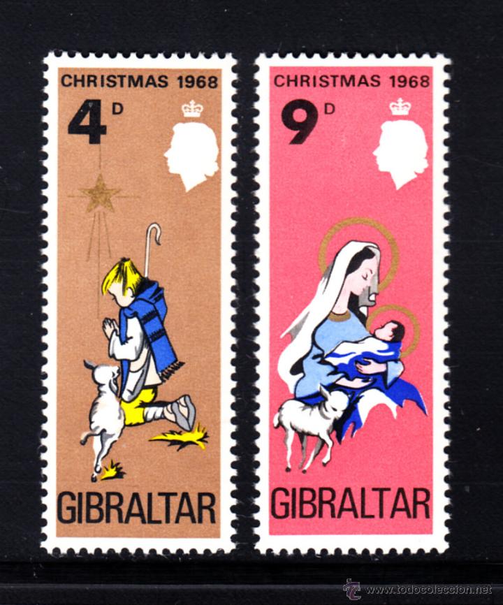 Sellos: GIBRALTAR 215/16** - A&Ntilde;O 1968 - NAVIDAD - Foto 1