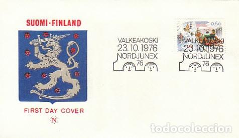 FINLANDIA IVERT 759, NAVIDAD (NIÑOS EN TRINEO), PRIMER DIA DE 23-10-1976 (Sellos - Temáticas - Navidad)