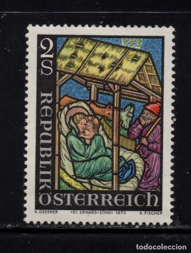 Sellos: AUSTRIA 1264** - A&Ntilde;O 1973 - NAVIDAD - VIDRIERA - Foto 1