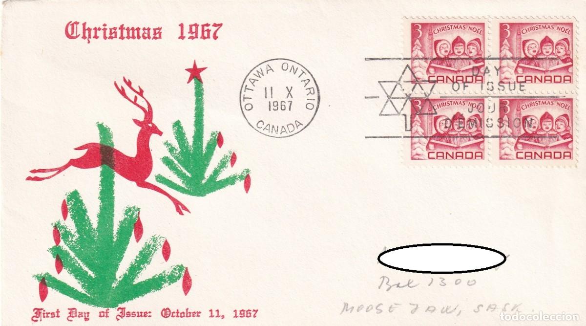 Sellos: FDC Canad&aacute; 1967 - Bloque de 4 / Navidad - Christmas - Foto 1