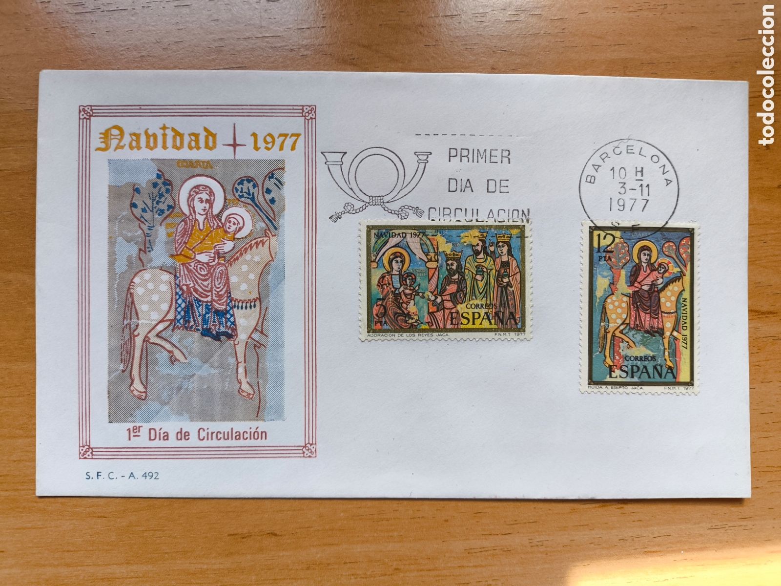 Sellos: Sobre primer d&iacute;a Navidad 1977 - Foto 1