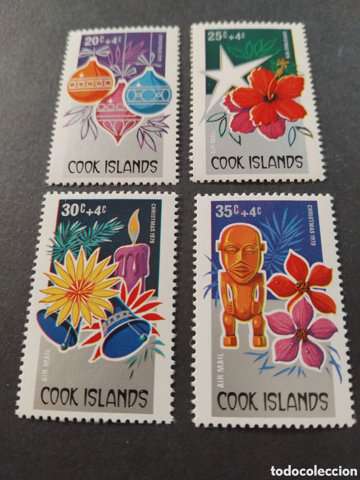 Sellos: Islas Cook.1980. Navidad. Sobre cargada. - Foto 1