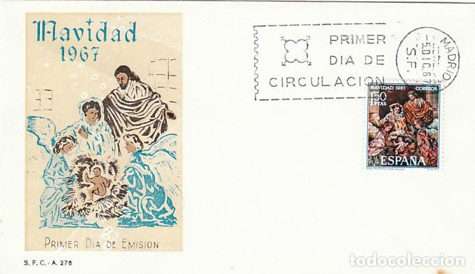 Sellos: Edifil n&ordm; 1838, Navidad 1967: nacimiento de Salzillo, primer dia de 5-12-1967, sobre del SFC