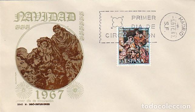 Sellos: Edifil n&ordm; 1838, Navidad 1967: nacimiento de Salzillo, primer dia del 5-12-1967, sobre de siso