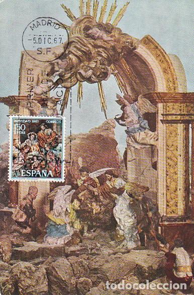 Sellos: Edifil 1838, Navidad 1967, nacimiento de Salzillo, tarjeta m&aacute;xima de primer d&iacute;a de 5-12-1967