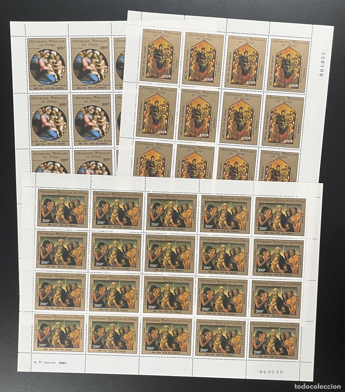 Sellos: Congo 1985 YT PA 329-331 tabl&oacute;n Navidad Fiesta de para ni&ntilde;os Madonna Art Cuadros