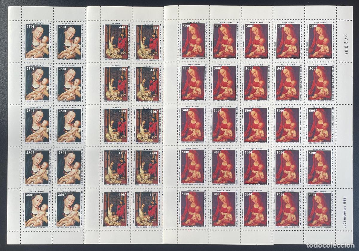 Sellos: Congo 1986 YT PA 358-360 tabl&oacute;n Christmas Madonna Child Pintura de la Natividad