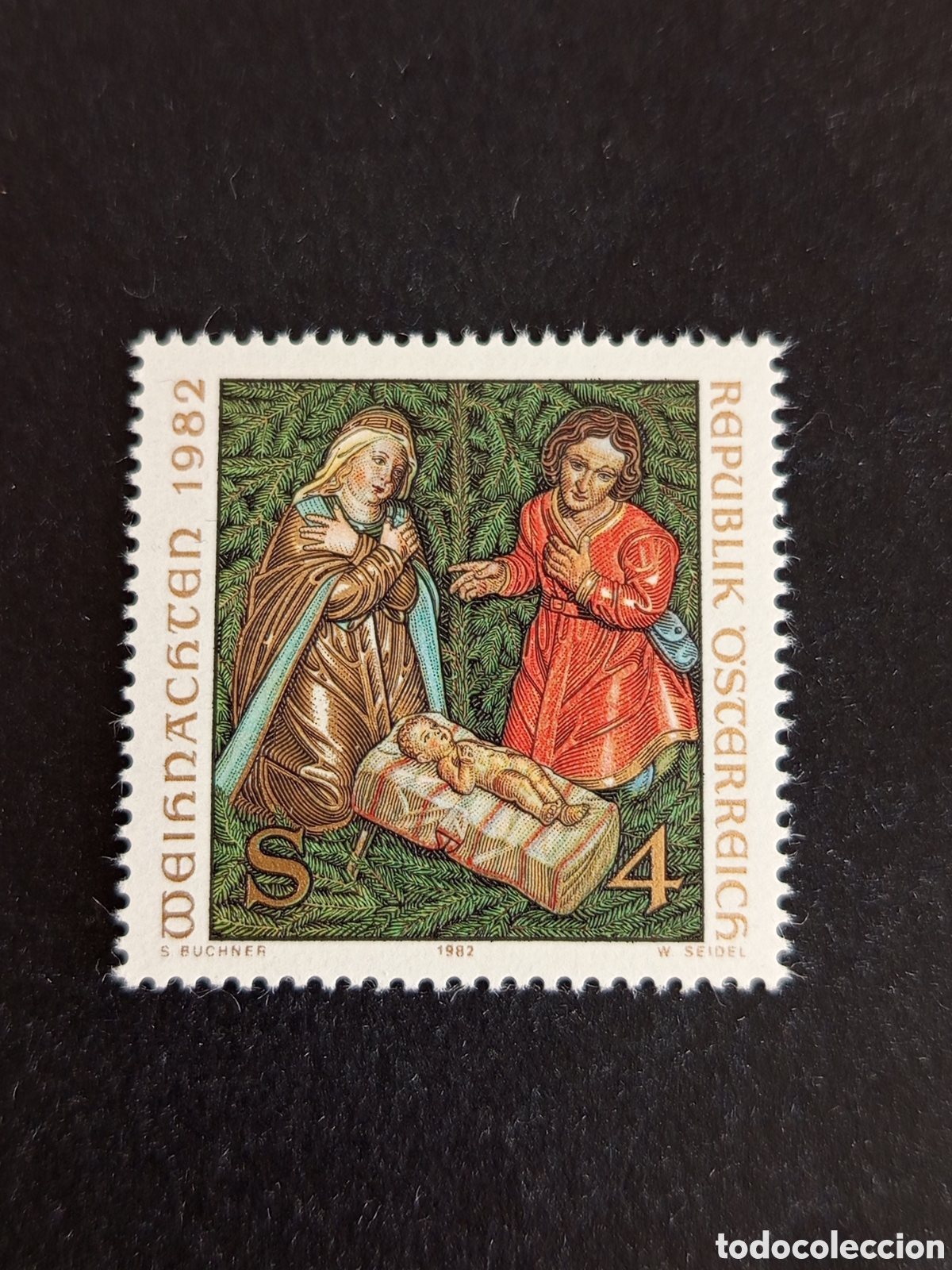 Sellos: AUSTRIA, 1982. Navidad. Escultura en madera. Yvert 1553. Pedido m&iacute;nimo 3 &euro;. Ver fotos.Serie completa