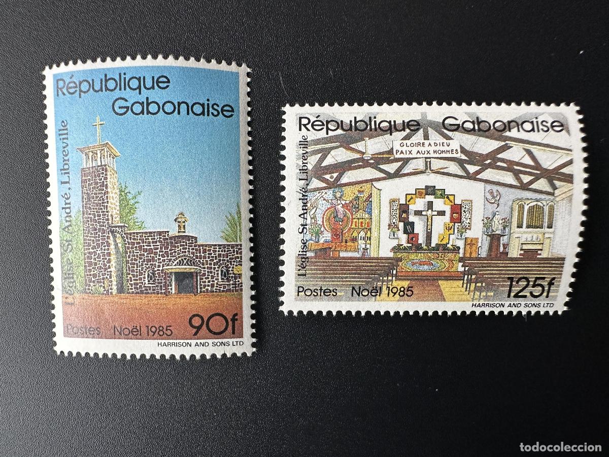 Sellos: Gab&oacute;n 1985 Mi. A-B 948 Navidad Iglesia de San Andr&eacute;s Libreville