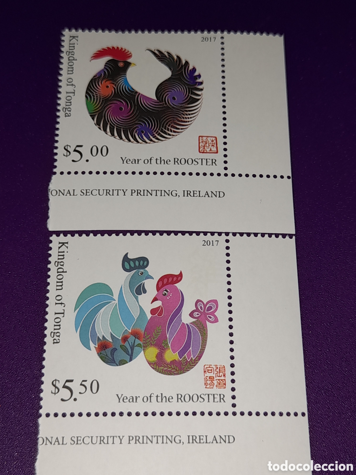 Sellos: Sello Tonga nuevo 2016. A&ntilde;o nuevo. Gallo. Animales. Fauna. Hor&oacute;scopo. Zodiaco. Folclore. Aves. Pajar