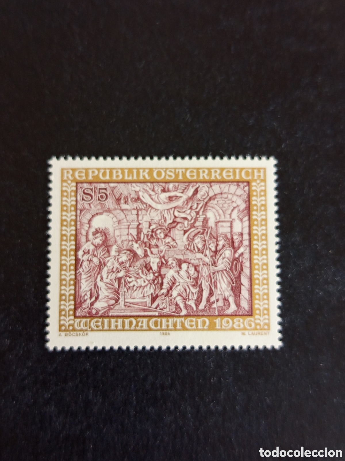 Sellos: AUSTRIA, 1986. Navidad. Bajorrelieve La Adoraci&oacute;n de los Pastores. Yvert 1698. Pedido m&iacute;nimo 3 &euro;.