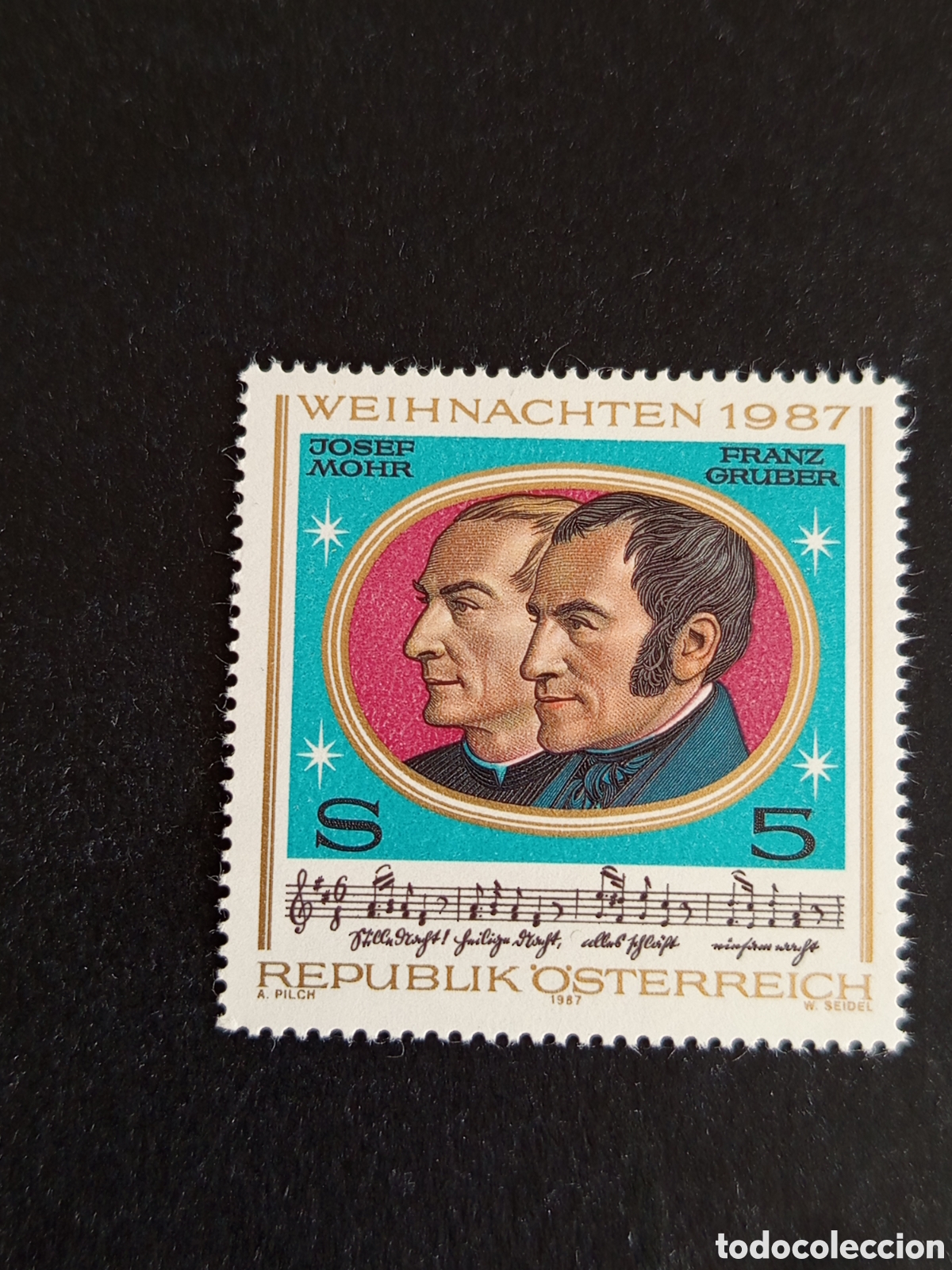 Sellos: AUSTRIA, 1987. Navidad.Mohr y Gruber: Creadores villancico. Yvert 1733. Pedido m&iacute;nimo 3 &euro;. Ver fotos