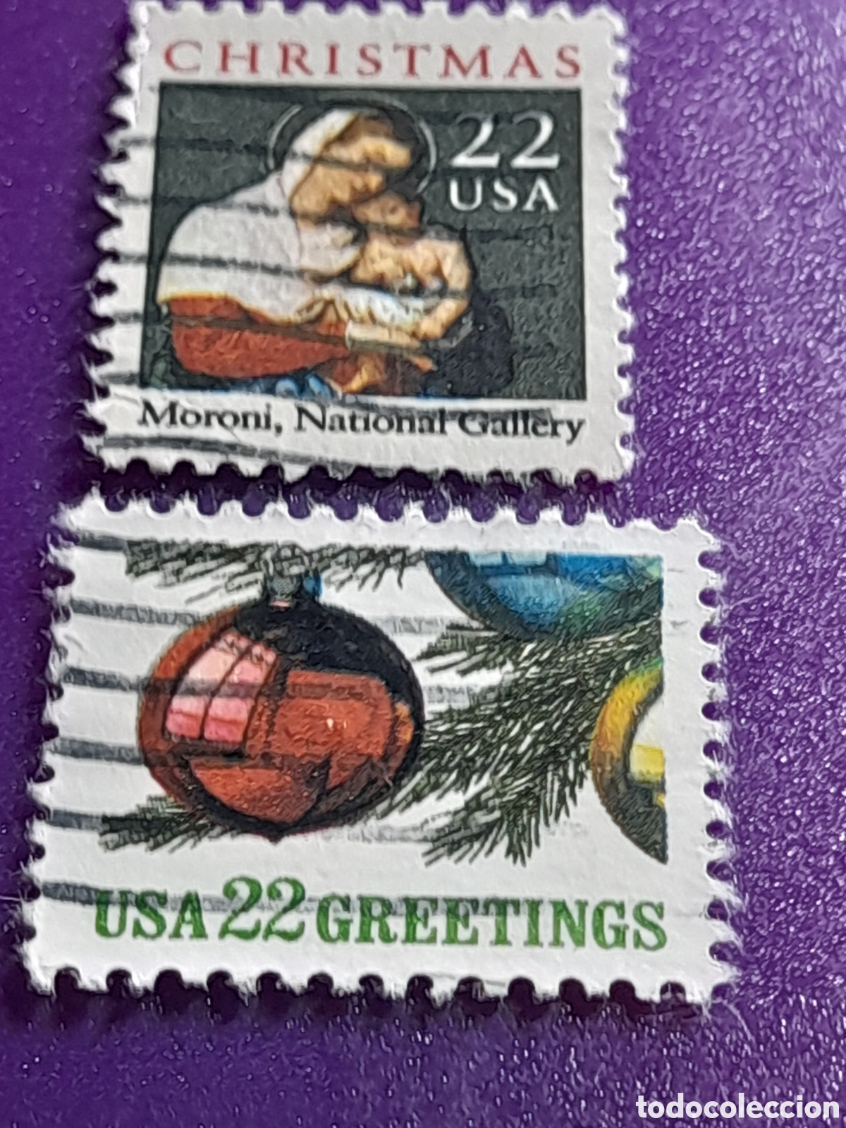 Sellos: Sello Estados Unidos mtdo/udo 1987. Navidad. Virgen. Religi&oacute;n. Pino. Adorno. Bola. Ni&ntilde;o.