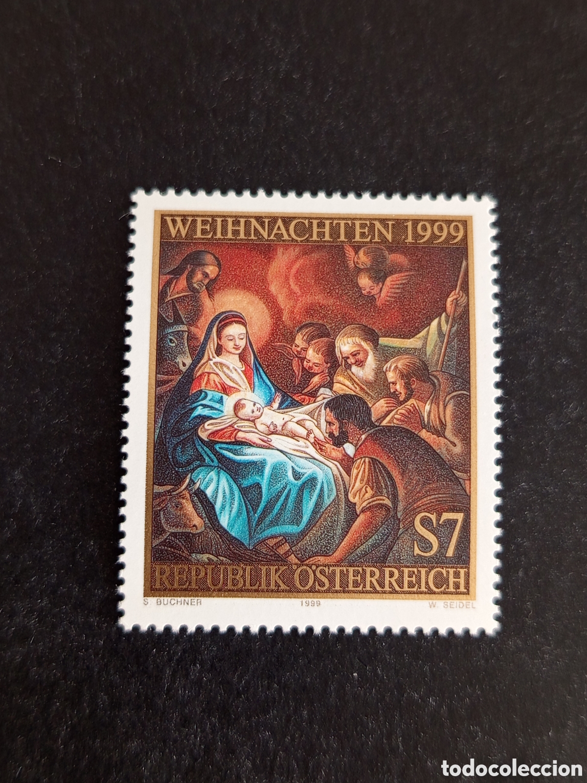 Sellos: AUSTRIA, 1999. Navidad. Nacimiento. Adoraci&oacute;n de los Pastores. Pedido m&iacute;nimo 3 &euro;. Ver fotos.