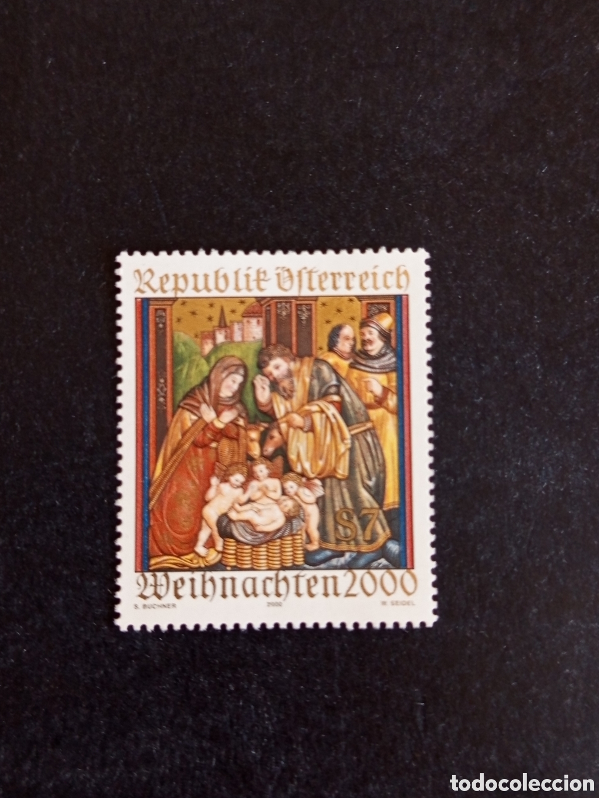 Sellos: AUSTRIA, 2000.Navidad. Nacimiento. Adoraci&oacute;n de los Magos. &Aacute;ngeles . Pedido m&iacute;nimo 3 &euro;. Ver fotos