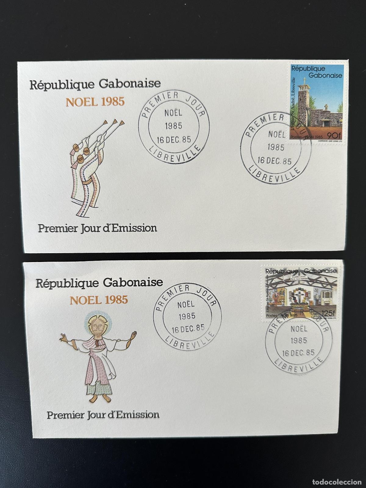 Sellos: Gab&oacute;n 1985 Mi. A-B 948 FDC Navidad Iglesia de San Andr&eacute;s Libreville