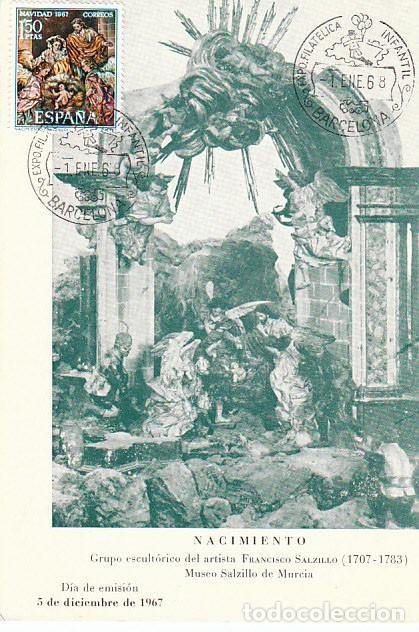 Sellos: Edifil 1838, Navidad 1967, nacimiento de Salzillo, tarjeta m&aacute;xima