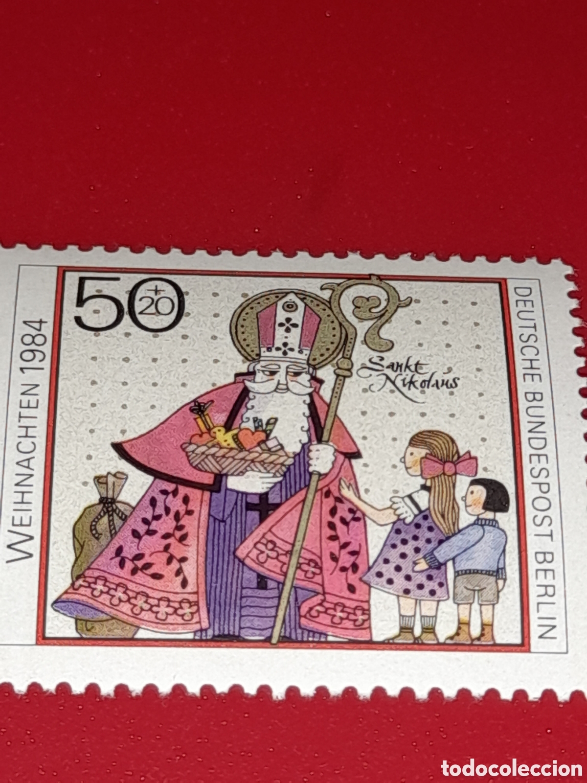 Sellos: Sello Alemania. Berlin nuevo 1984. Navidad. San Nicolas. Religi&oacute;n. Fiesta. Ni&ntilde;os. Juguetes. Santo.