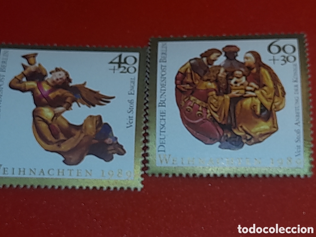Sellos: Sello Alemania, Berlin nuevo 1989. Navidas. &Aacute;ngel. Escenas b&iacute;blicas. Religi&oacute;n. Adoraci&oacute;n.