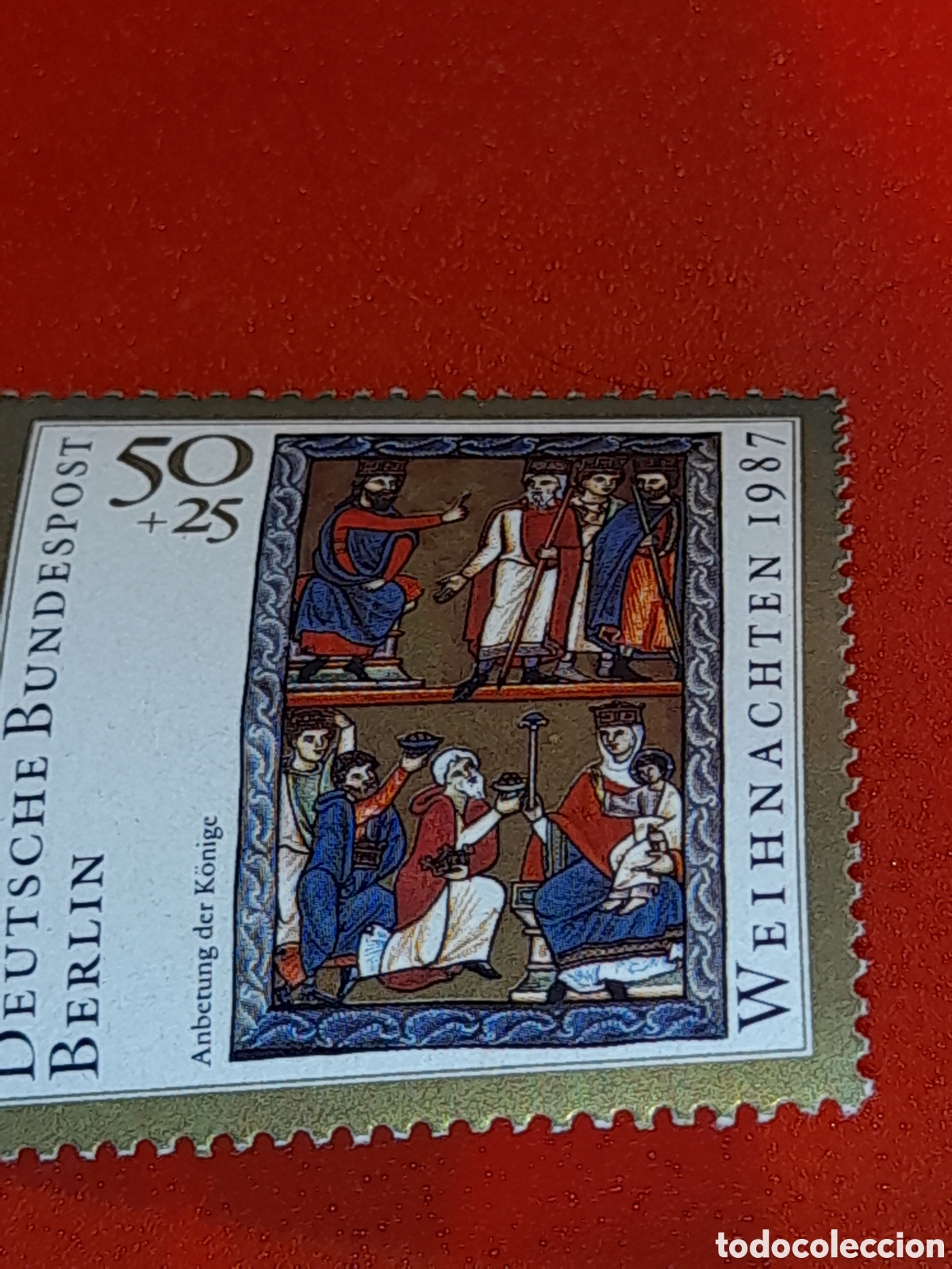 Sellos: HB Alemania, Berlin nueva 1987. Navidad. Religi&oacute;n. Arte. Adoraci&oacute;n Reyes. Historia b&iacute;blica. Miniatur