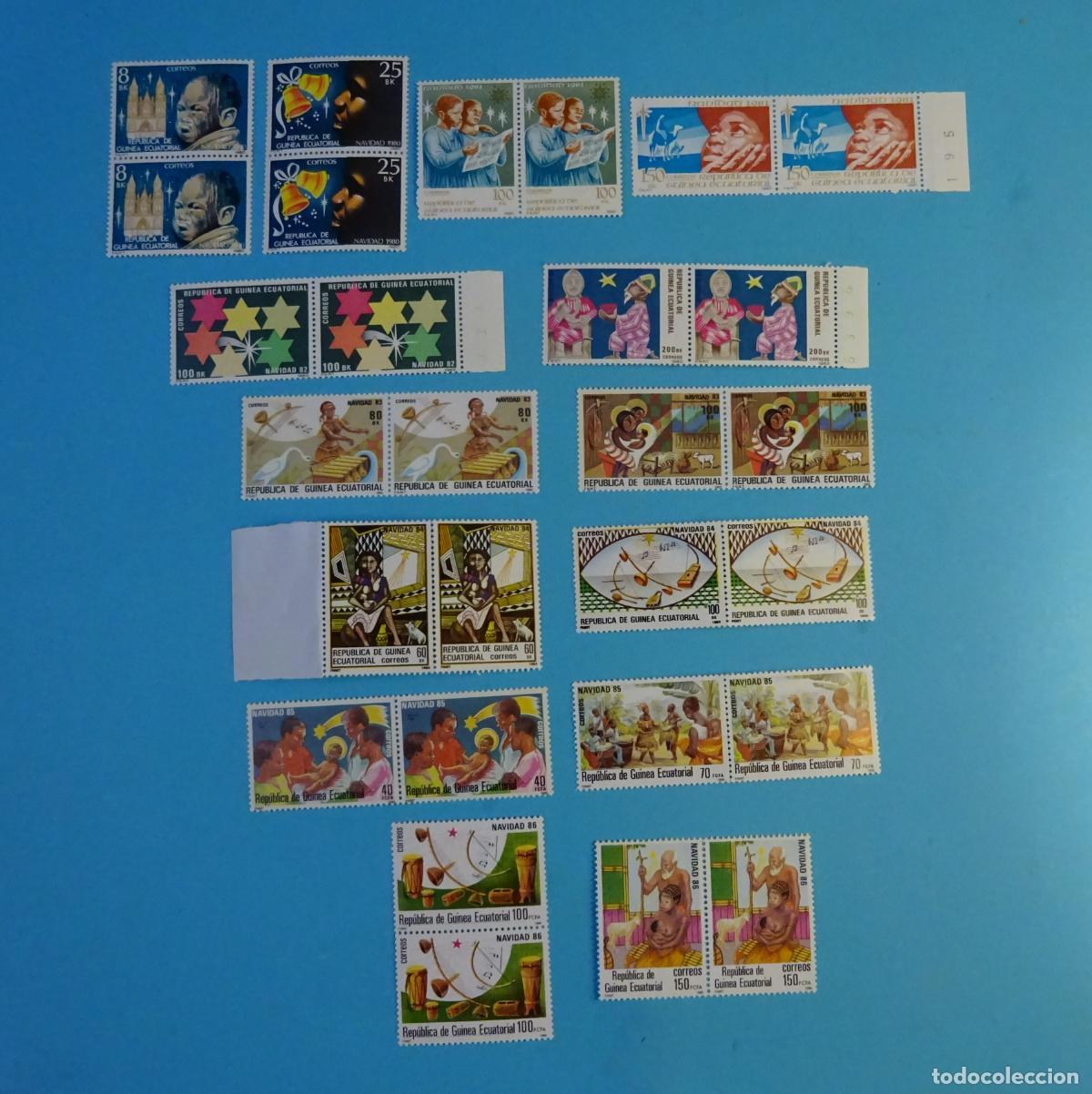 Sellos: GUINEA ECUATORIAL. SELLOS NAVIDAD 1980, 1981, 1982, 1983, 1984, 1985, 1986. EN BLOQUE DE DOS