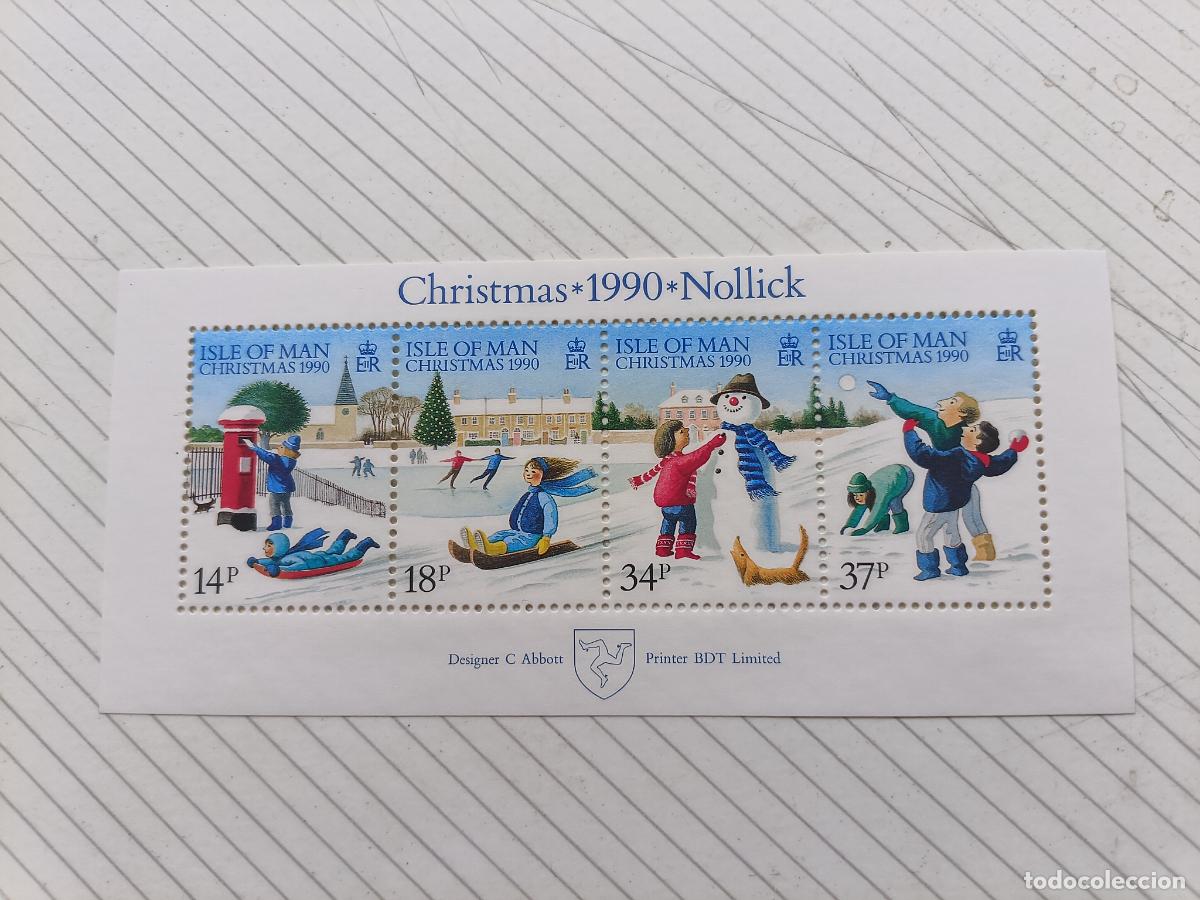 Sellos: Isla de Man. Bloque de 4 sellos nuevos, Navidad 1990