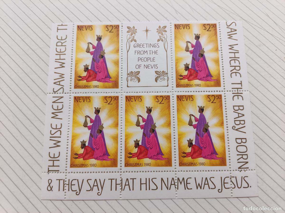 Sellos: Nevis. Bloque de 5 sellos nuevos, Navidad 1980