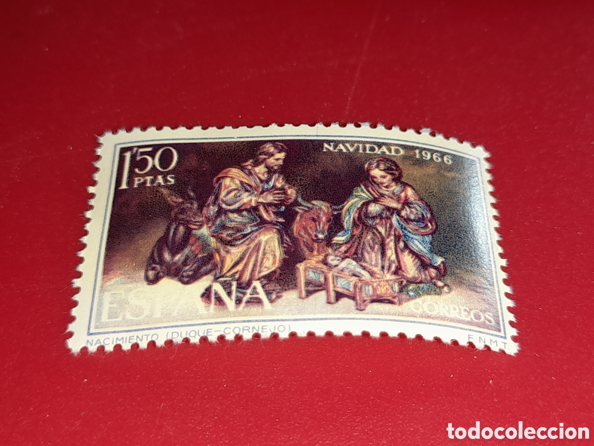 Sellos: Sello Espa&ntilde;a nuevo 1966. Navidad. Religi&oacute;n. Arte. Constumbres. Esculturas. Artesan&iacute;a. Nacimiento