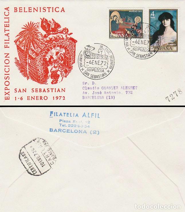 Sellos: A&Ntilde;O 1972, SAN SEBASTIAN, EXPOSICION BELENISTICA, SOBRE DE ALFIL CIRCULADO