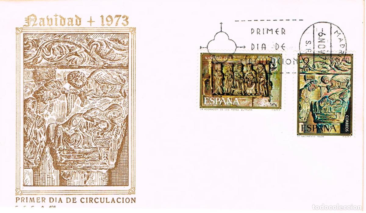 Sellos: EDIFIL 2162/3, NAVIDAD 1973: MONASTERIO DE SILOS Y BUTRERA (BURGOS), PRIMER DIA 6-11-1973 SFC