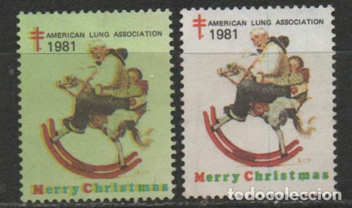 Sellos: ESTADOS UNIDOS, VI&Ntilde;ETA ANTITUBERCULOSOS NAVIDAD 1981, EL ABUELO JUEGA CON EL NI&Ntilde;O, JUEGO DE 2 NUEVAS