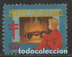 Sellos: ESTADOS UNIDOS, VI&Ntilde;ETA ANTITUBERCULOSOS NAVIDAD 1948, JUNTO A LA CHIMENEA, USADA
