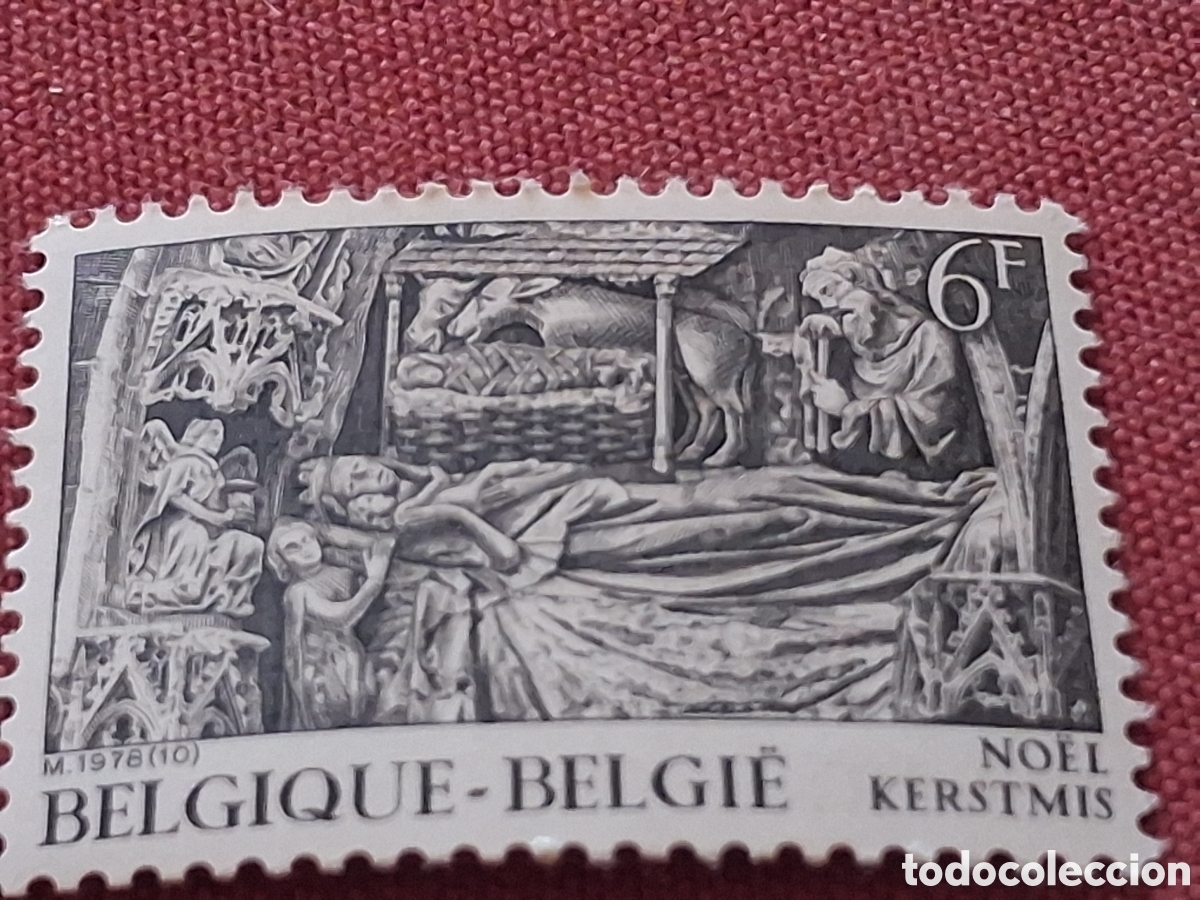 Sellos: Sello B&eacute;lgica nuevo 1978. Navidad. Celebraciones. Religi&oacute;n. Portal Bel&eacute;n. Talla madera. Artesania.