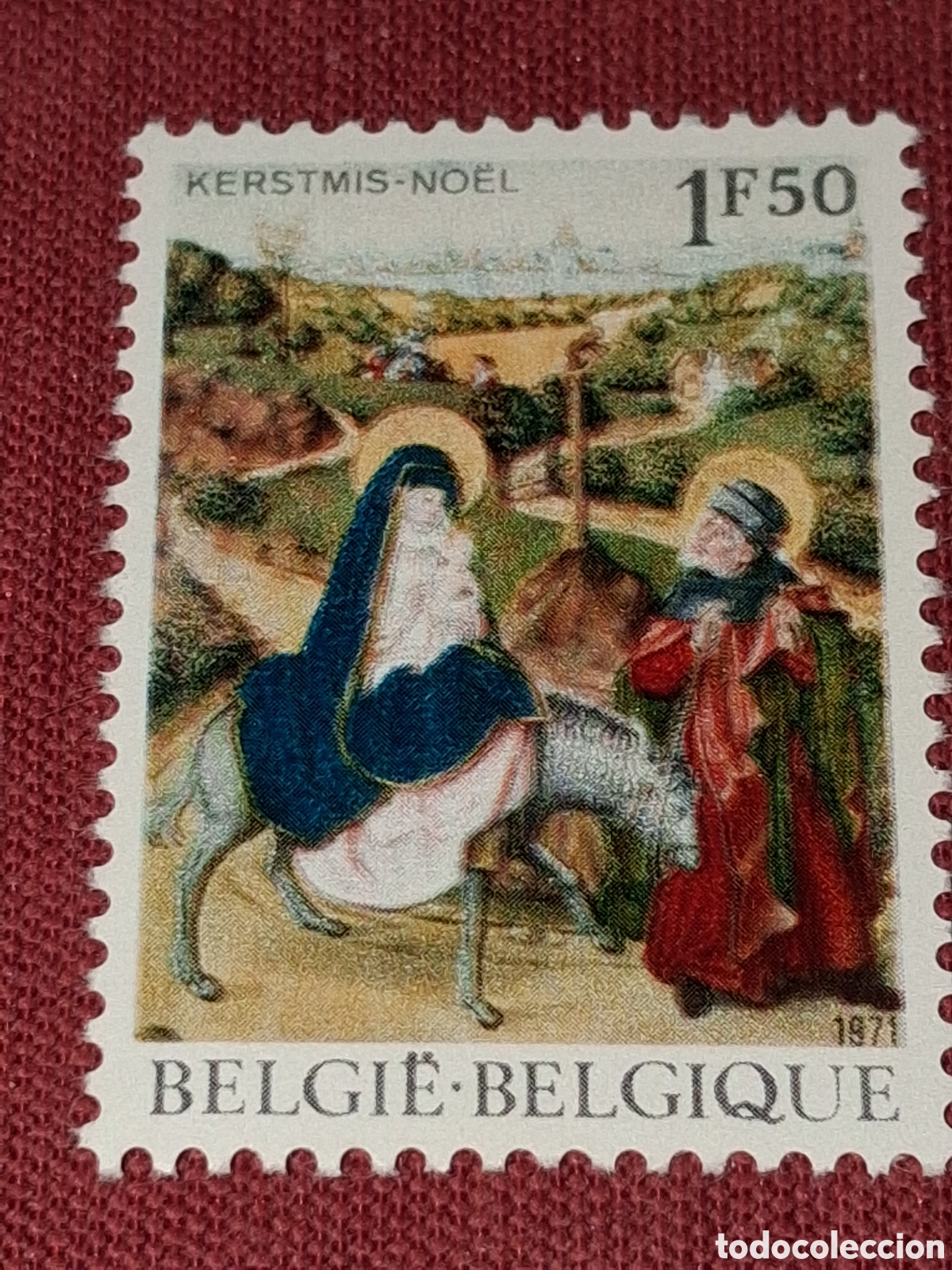 Sellos: Sello B&eacute;lgica nuevo 1971. Navidad. Religi&oacute;n. Burro. Fauna. Huida Egipto. Pinturas. Arte.