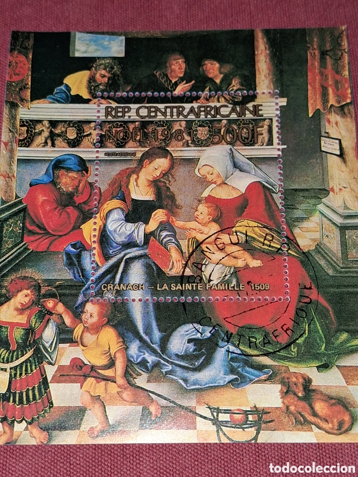 Sellos: HB Centroafricana mtdo 1981. Navidad. Pintura. Arte. Cranach el viejo. Sagrada familia. Religi&oacute;n.
