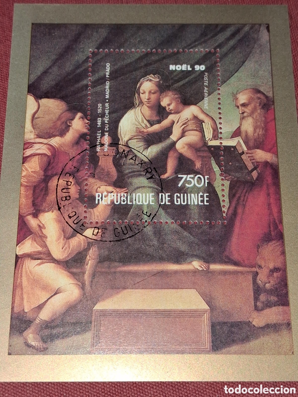 Sellos: HB R. Guinea mtdo 1991. La Virgen pez. Rafael. Navidad. Arte. Pintura. Religi&oacute;n. Virgen. Escenas.