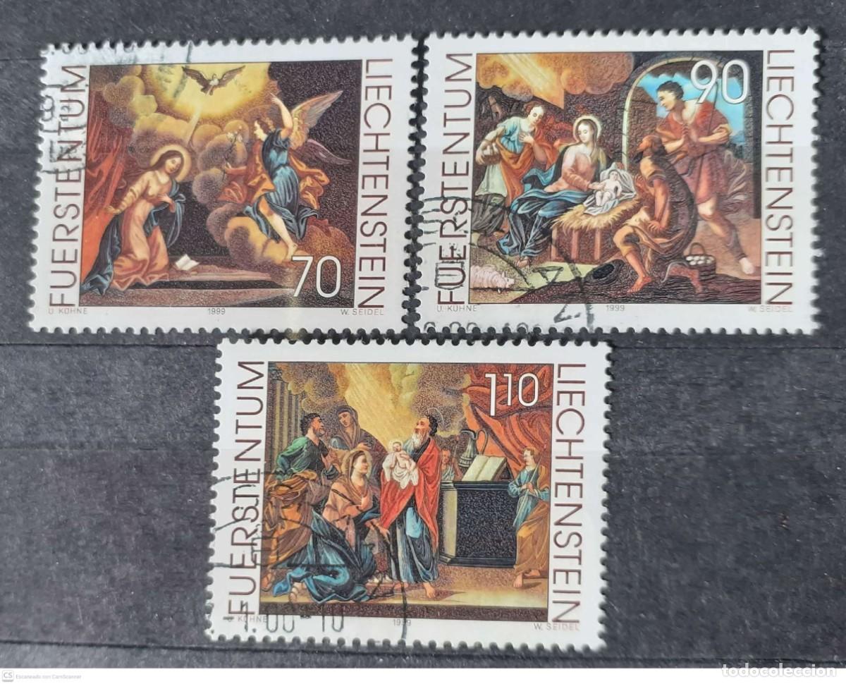 Sellos: LIECHTENSTEIN n&deg; 1158/1160&deg; Navidad 1999. Pinturas de J. Walser. Serie completa