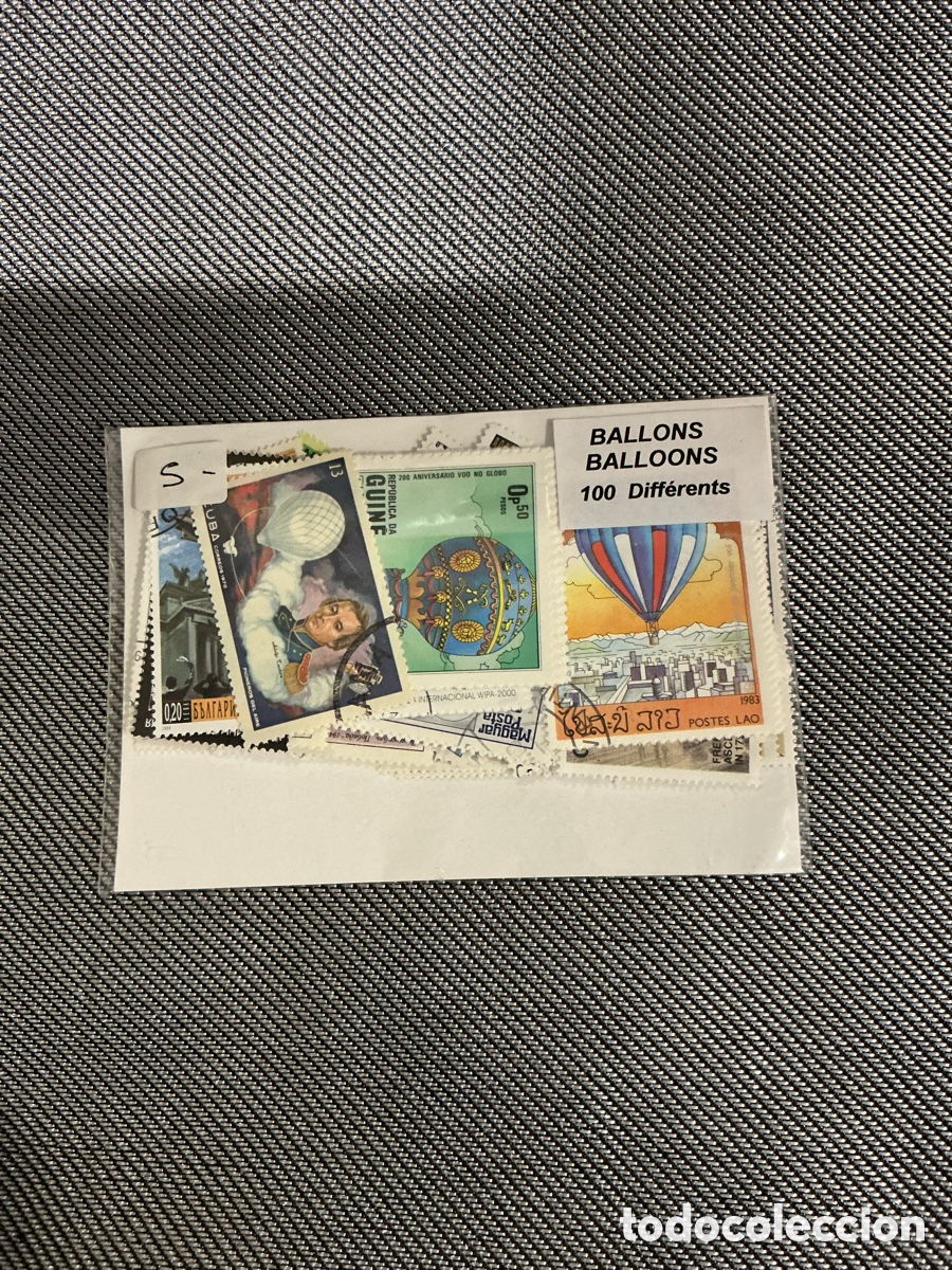 Sellos: Lote de 100 sellos diferentes de globos aerost&aacute;ticos