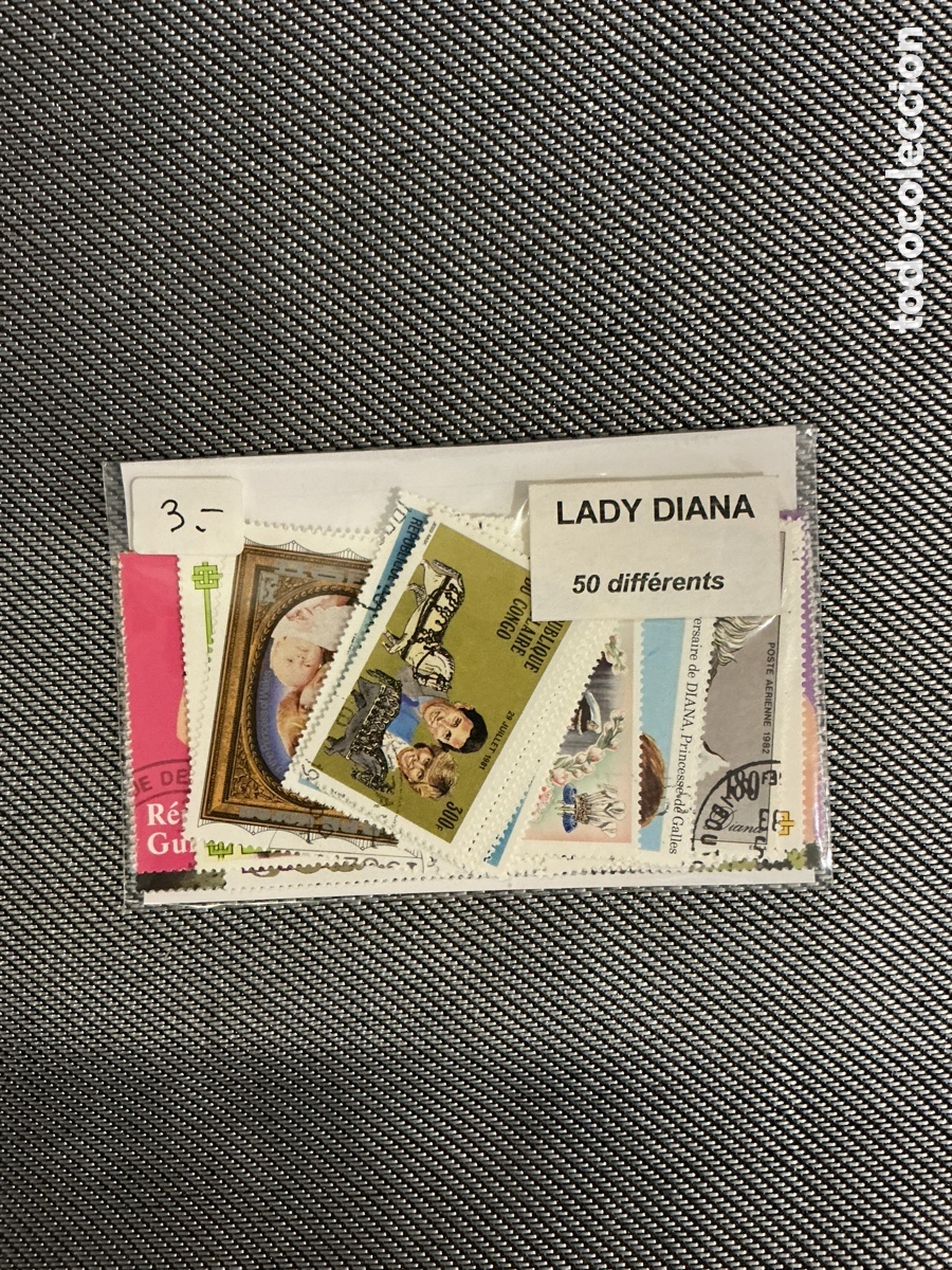 Sellos: Lote de 50 sellos diferentes Lady Diana &ndash; Princesa de Gales &ndash; Colecci&oacute;n tem&aacute;tica internacional