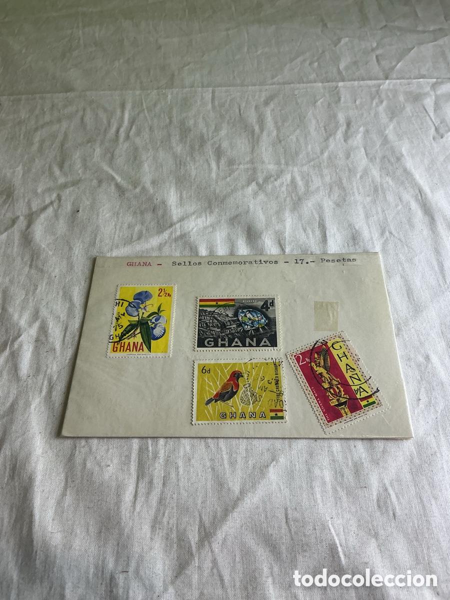 Sellos: GHANA &ndash; LOTE DE 4 SELLOS &ndash; A&Ntilde;OS 50&ndash;60 &ndash; AVES, FLORES, DIAMANTE Y MAZA CEREMONIAL