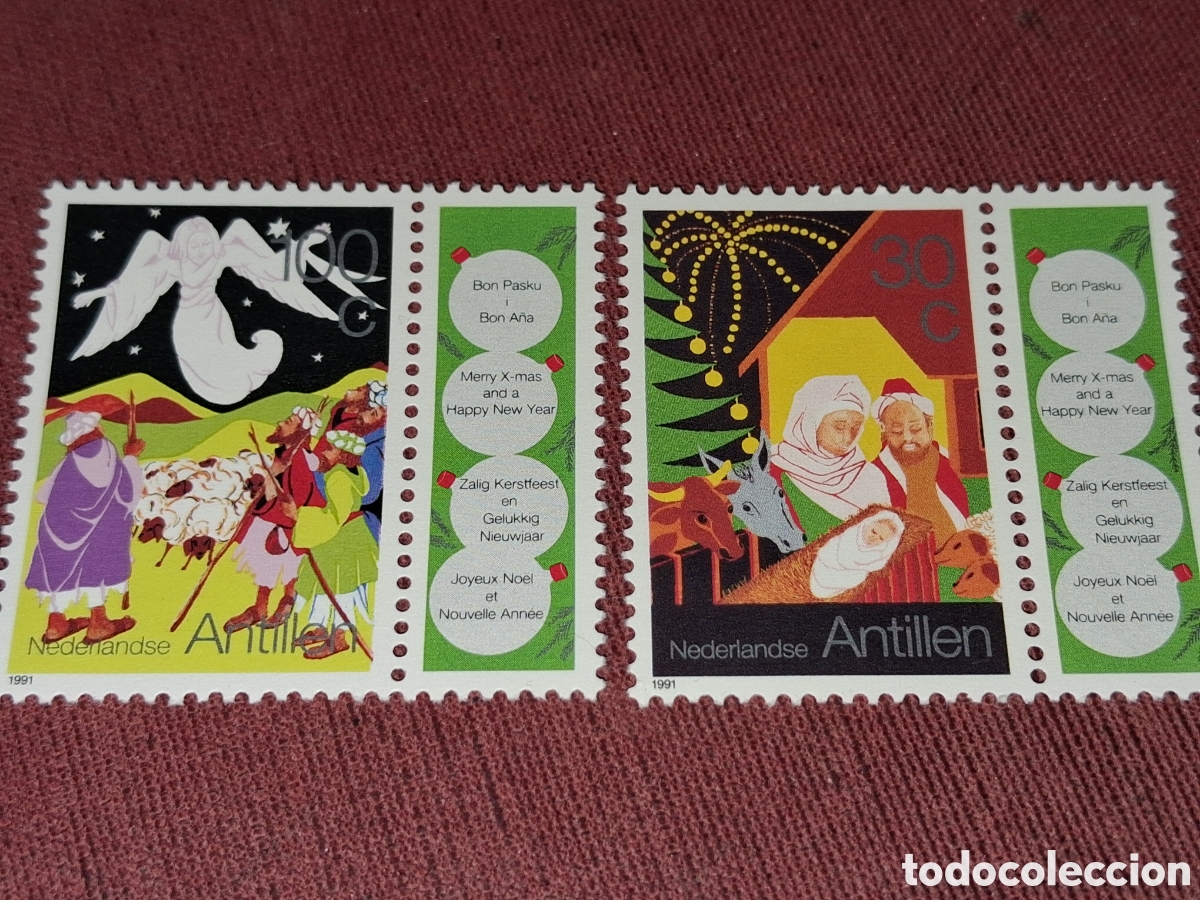Sellos: Sello Antillas Holandesas nuevo 1991 Navidad. Celebraciones. Religi&oacute;n. Virgen. Nacimiento. &Aacute;ngel. P