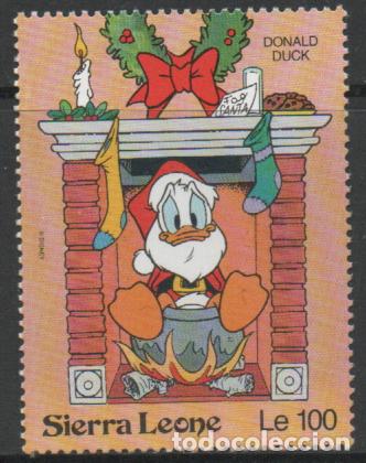 Sellos: SIERRA LEONA IVERT N&ordm; 1537, NAVIDAD 1992, EL PATO DONALD COMO PAPA NOEL, NUEVO ***