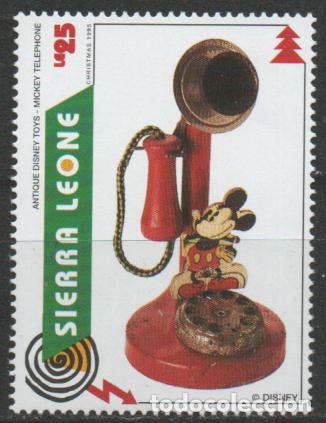 Sellos: SIERRA LEONA IVERT N&ordm; 2024, NAVIDAD 1995, JUGUETES: Tel&eacute;fono de Mickey Mouse, NUEVO ***