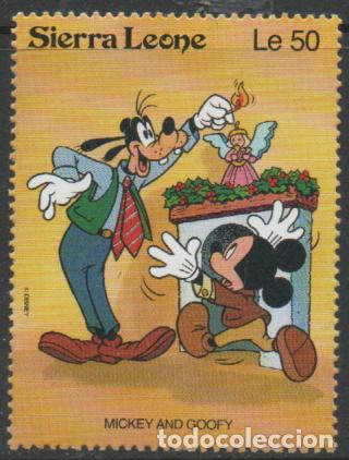 Sellos: SIERRA LEONA IVERT N&ordm; 1536, Mickey Mouse impide que Goofy encienda la vela., NUEVO ***