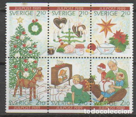 Sellos: SUECIA IVERT N&ordm; 1554/9, NAVIDAD 1989, NUEVO ** SERIE COMPLETA EN UN BLOQUE