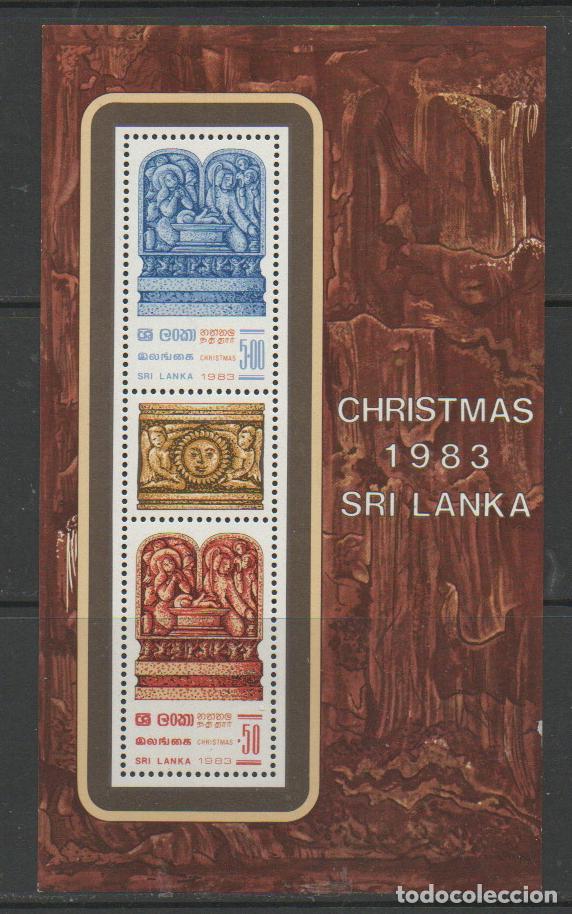Sellos: SRI LANKA IVERT HOJA BLOQUE 22, NAVIDAD 1983, TALLAS EN PIEDRA, NUEVO ***
