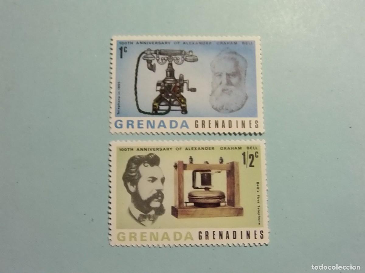 Sellos: GRENADA 1977 - PRIMERA TRANSMISI&Oacute;N TELEF&Oacute;NICA DE ALEXANDER GRAHAM BELL - 2 VALORES.