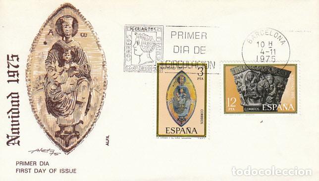 Sellos: Edifil 2300/1. Navidad, Retablo del Santuario de San Miguel (Navarra) primer d&iacute;a 4-11-1975 SFC SERIE