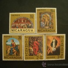 Sellos: NICARAGUA 1968 AEREO IVERT 618/22 *** PINTURA RELIGIOSA - RAFAEL - M. ANGEL - MURILLO. Lote 37356079